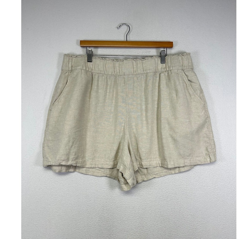Coastal Sonoma‎ Women 1X Oatmeal Linen Blend Elastic Paperbag Waist Shorts